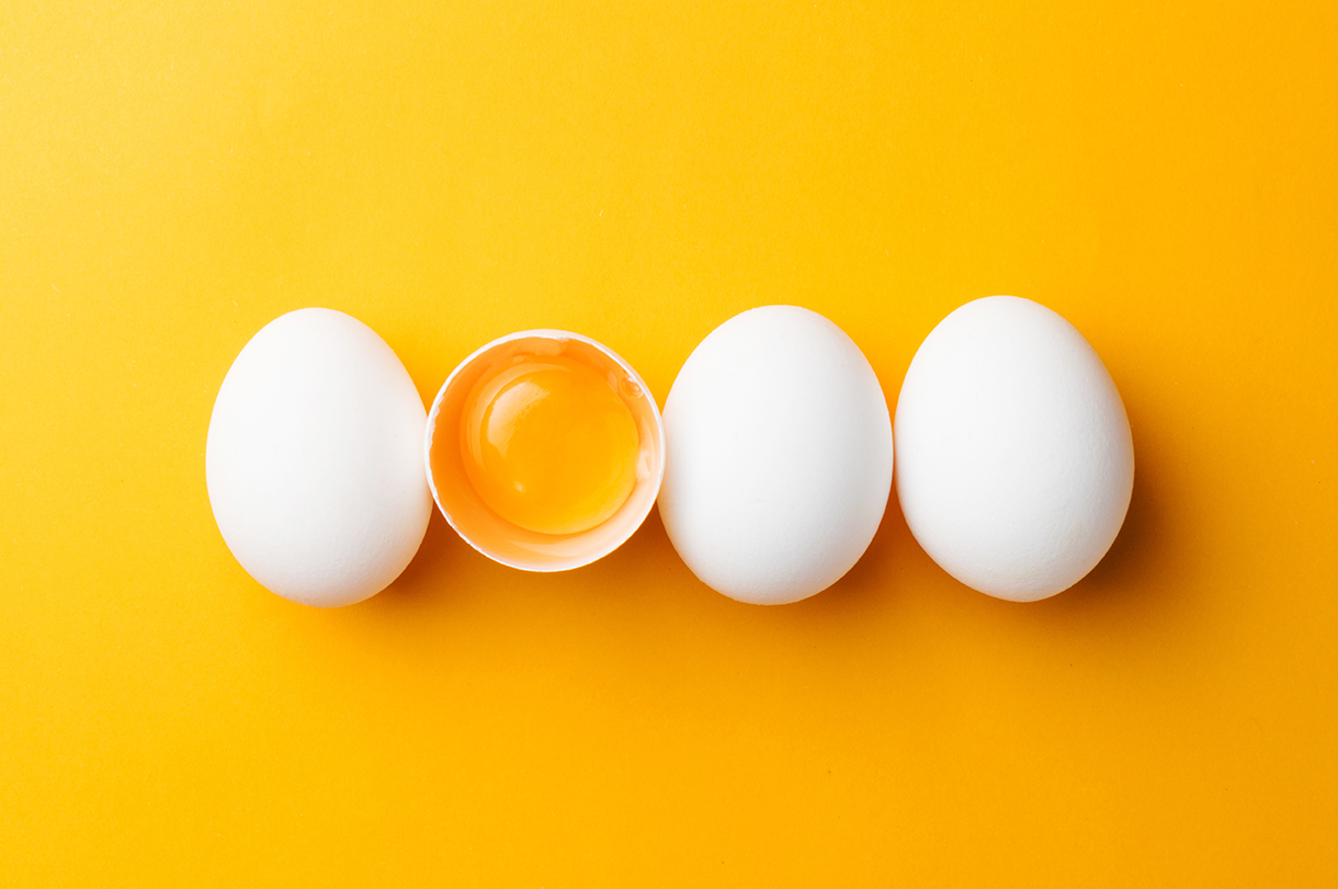 Das Gelbe vom Ei: gebratenes Ei auf schwarzem Teller
